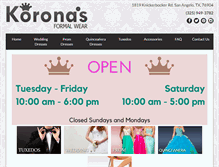 Tablet Screenshot of koronasformalwear.com